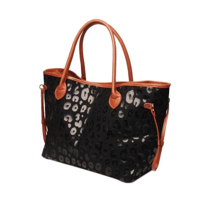 China High Quality Black Leopard Purse Coated Canvas Tote Bags Black Leopard Bag Weekender Cheetah Purse Customized Overnight Bags for sale