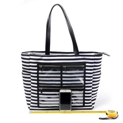 China Other Wholesale PVC Purse Blue Stripe PU Cosmetic Packaging For Shopping DOM107576 for sale