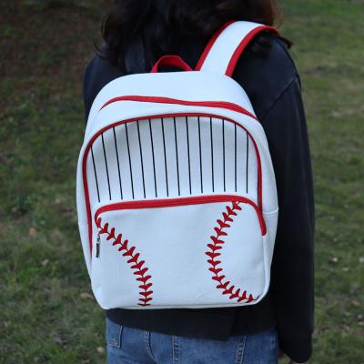 China Canvas Baseball School Bags Anti-theft Stripes Travel Laptop Backpack Women Boy Girl Kids Double Straps Schoolbag DOM1946 for sale