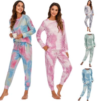 China Cotton Tie Dye Casual Outerwear Sets Sleepwear Sheath Long Women Suit Tied Dyed Casual Indoor Dress for sale