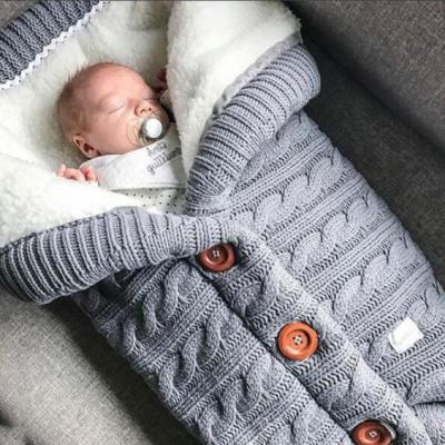 China Cozy Knitted Organic Baby Sleeping Bag Autumn &Winter Knit Newborn Baby Outdoor Walker Sleepsack Infant Kids Wrap Wrap Blanket for sale