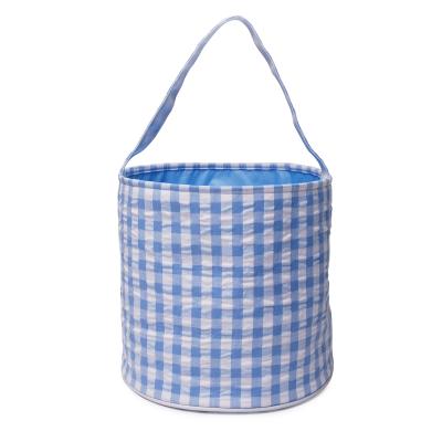 China High Quality By The Sea RTS 200 Pcs Cotton Seersucker Pink Happy Easter Day Blue Stripes Gingham Boy EASTER Festival Eggs Check Basket for sale