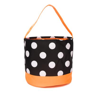 China Wholesale Polyester Halloween Tote Bag Halloween Candy Baskets DOM1071046 Dots Halloween Buckets Orange Black Microfiber+polyester polka dots for sale