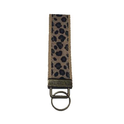 China Kids Leopard Print Cheetah Casual Lanyard Canvas Wristlet Keychain Black for sale