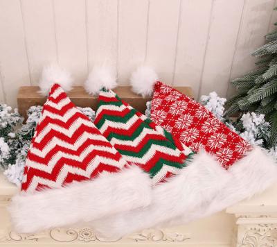 China High Grade Large Adult Wool Hat Daily Life Xmas Plush Ball Stripe Christmas Knitting Hat for sale