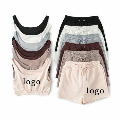 China 2021 QUICK DRY Embroidery Multi Color Biker Shorts Set Women Summer Sleeveless Shorts Sets Pants Two Piece Set for sale