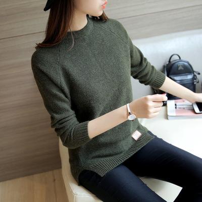 China Plus Size Breathable Round Neck Plain Fuzzy Sweater Women Long Sleeve Loose Push Up Sweater for sale