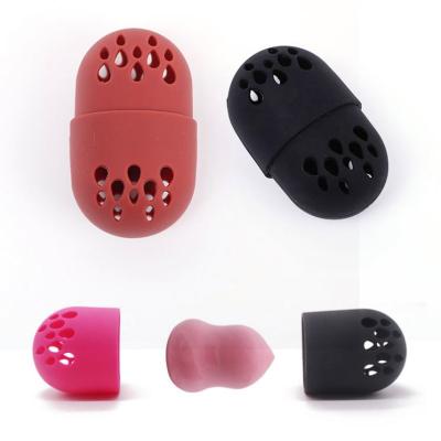 China Eco-friendly Logo Soft Silicone Travel Capsule Color Drying Rack Beauty Makeup Sponge Blender Sponge Blow Case Cosmetic Holder for sale