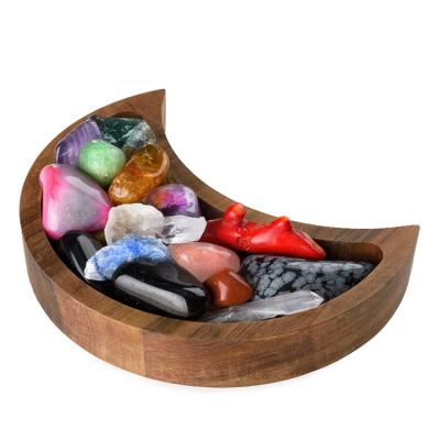 China Luxury Eco-friendly Style Crystal Nordic Moon Decoration Display Tray Retro Wooden Tray for sale