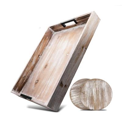 China Eco - Friendly Rustic Wood Serving Tray White Wooden Coffee Tray 2021 Design With Doasters for sale