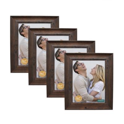 China Environmental Friendly Wholesale Set of 4 Rustic Wooden Photo Picture Frame Wall Picture Frames for Tabletop Wall for sale