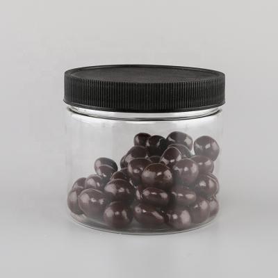 China Storage Jars 380ml 12 oz empty plastic jars with black ribbed lids for storing sweet candy slime for sale