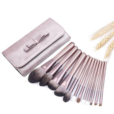 China Angular Blush Miyaup Coffee Color New Arrival Powder Brush 12pcs Good Quality Makeup Purple Gold Shinning Brush Set for sale