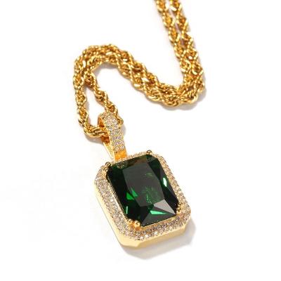 China Hip Hop Fashion Street Trend Square Solid Color Zircon All-match Colorful Pendant High Quality Necklace for sale