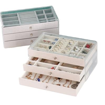 China High-end household large-capacity simple desktop multi-layer flannel storage Lady European style jewelry jewelry storage box for sale