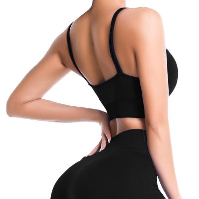 China 2021New European and American Women's Yoga Style Shoulder Vest Shockproof Sports Underwear Breathable Waistband Small Strap Slim Fitness Bra for sale