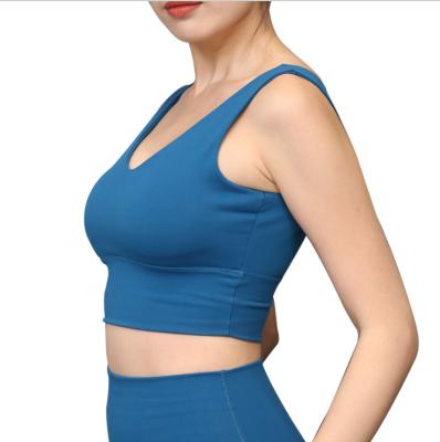 China Breathable Popular V-Neck Sports Fitness Solid Shockproof Vest Underwear Backless Yoga Bra Girls Shirts And Tops High Strength Cotton Blend for sale