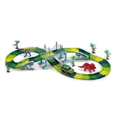 China Electric toy super speed track puzzle electric dinosaur toys set with small car suspension bridge track for sale