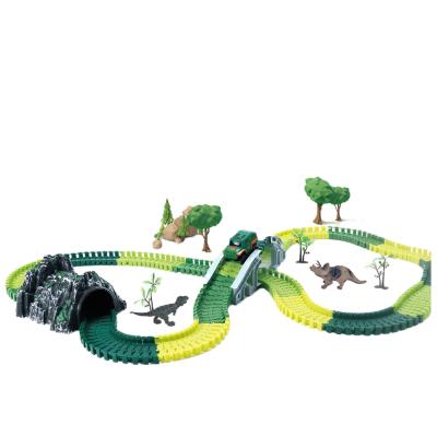 China Electric Track Toy Dinosaur Electric Car Track 360 Degree Turning Track DIY Dinosaurs Toys Set Car for sale