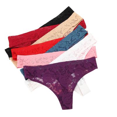 China Antibacterial Women's Thong Underwear Lace Hollowed Out Low Rise Sexy Cheeky Thong Panties for sale