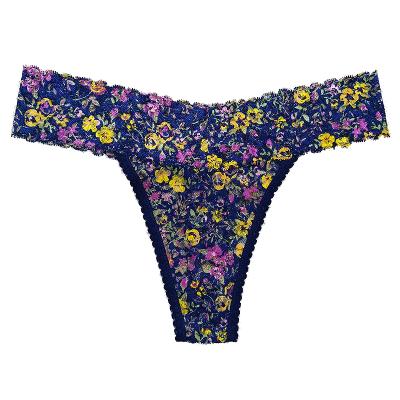 China Antibacterial Blue White Sexy Seamless Lingerie Thongs Women's Floral Rose G-String Lace Women's Underwear Panties Low Waist for sale