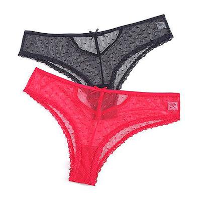 China Antibacterial Black Red Women's OEM Panties Sexy Lace Underwear Thongs Hollow Out Thongs G-String Low Waist Women Fashion for sale