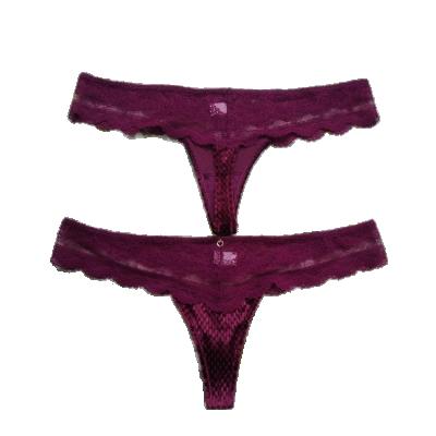 China OEM Women Panties Antibacterial Sexy Thongs Lace Up Embroidery Underwear Low Waist Briefs Girls Female Briefs Black Purple for sale