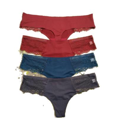 China OEM Antibacterial Women Ice Silk Lace Seamless Panties Thongs Briefs Underwear Size Solid Color Traceless Bottom Shorts for sale