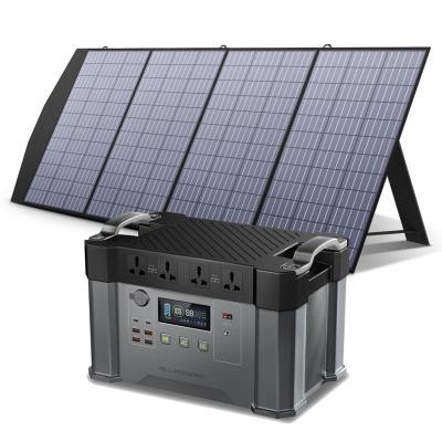 China Built in Power Station 1500wh Portable Emergency Solar Battery Charger Cables Backup Power 2000w with 18v 100/120/200w Solar Panels for sale