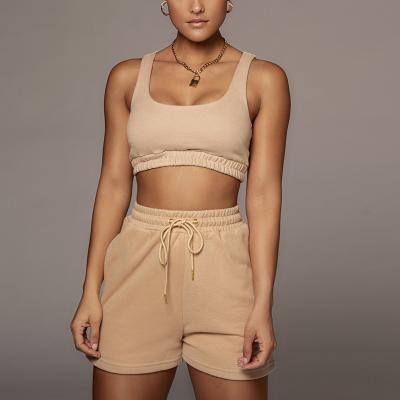 China Summer Solid Color Square Collar Breathable Custom Crop Top Women Casual Matching Short Two Piece Sets for sale