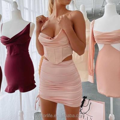 China 2022 summer fashion women QUICK DRY satin outfit matching cocktail prom skirts luxurious bodycon dress 2 piece set for sale