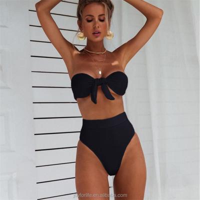 China 2022 New Design Women Breathable Swimwear High Waist Backless Push Up Bandeau Bowknot 2 Piece Bikini Set for sale