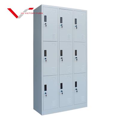 China Modern 9 Door Metal Gym Steel Locker Locker Room Storage Clothes Parcel Locker for sale