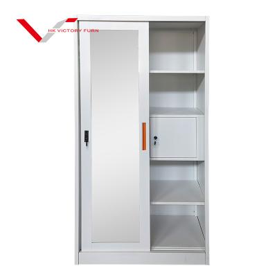 China Modern Steel Closet Bedroom Metal Clothes Cabinet 2 Door Wardrobe With Mirror for sale