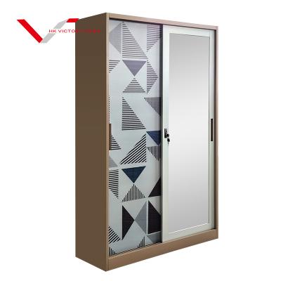 China (Other)New Furniture 2 Swing Door Adjustable Steel Wardrobe With Mirror Storage Metal Wardrobe for sale