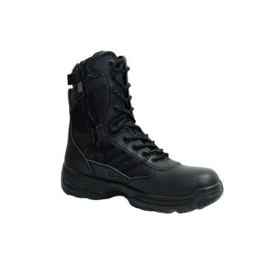 China Outsole Flat Leather Rubber Side Zipper Good Quality Shockproof Black Military Tactical Boot for sale