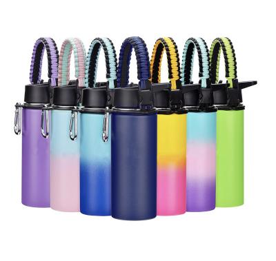 China PORTABLE Insulated Water Bottle With Paracord Handle,Protective Silicone Boot and Straw Lid & Spout Lid,Stainless Steel Water Bottle Wide for sale