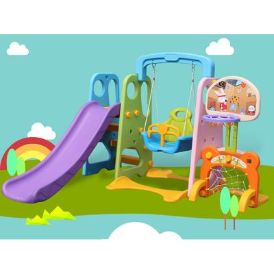 China Mini Indoor Baby Slide Eco-Friendly With Plastic Swing Slide With Swing And Basketball Hoop for sale