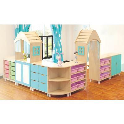 China Rounded Design Kindergarten Kids Combination Wooden Toys Stretch Wooden Shoe Cabinet Interior Furniture for sale