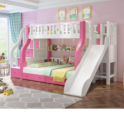 China Modern Bunk Bed Kids Furniture Wooden Kids Bunk Bed With Slide For Girls Lacquered Wooden Bed for sale