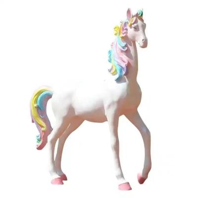 China Custom Stainless Steel Resin Photo Studio Beauty Props Resin Horse Statue Fiberglass Unicorn Carouse Sculpture Rainbow Horse Theme Sculpture for sale