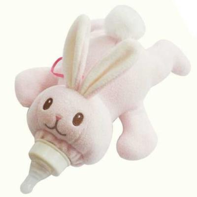 China Cute Plush Bunny Infant Baby Bottle Feeder Cover Bottle Keep Warm Holder Stuffed Rabbit Toy for sale