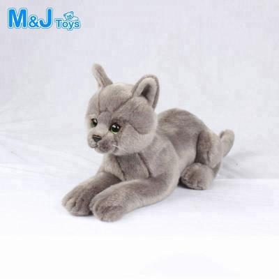 China Custom Stuffed Cat Plush Toy Big Eyes Emulation Toy Gray Stuffed Cat For Kids for sale