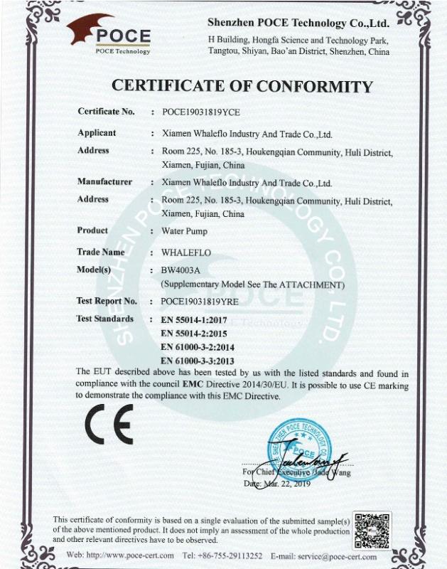 CE - Xiamen Whaleflo Industry And Trade Co., Ltd.