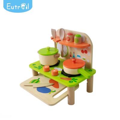 China Sustainable Quality Kids Furniture Kitchen Cooking Play Toys Storage Rack Wooden Toy for sale