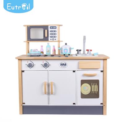 China Kids Large Wooden Cabinet Pink And White Wooden Cooking Kitchen Sets Toy For Girls for sale