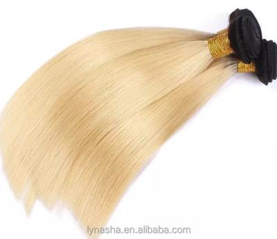 China Double Wave Full Cuticle Straight Pulled Deal Remy Hair Silky Straight T1B / Bundle Pre Color Light Blonde Color for sale