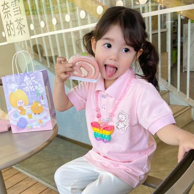 China Boutique 100% Custom LOGO Print Short Sleeve Summer Candy Pink T-shirt Wholesale Anti-shrink Cotton Polo Shirts For Baby Kids for sale