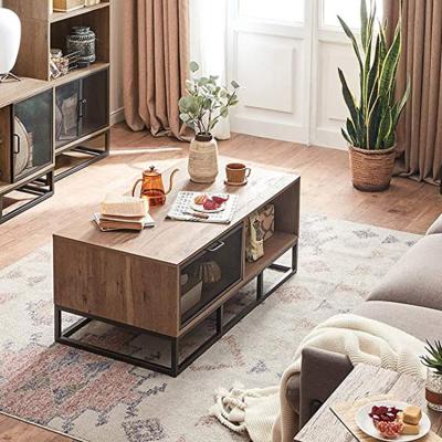 China Wholesale KD 2021 hot sale high quality cheap modern 2 layers metal mix detachable wood coffee table for sale