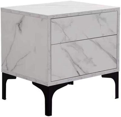 China Modern KD T Modern Bedroom Metal Stainless Steel Bedside Side Corner Table Classic White Wooden Marble Top Nightstand With Drawer for sale